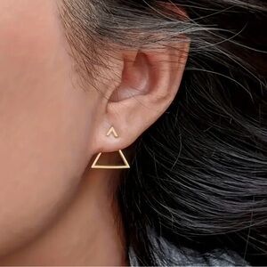 Elegant Gold Dangle Triangle Stud Earrings With 2 Way Wear Design.